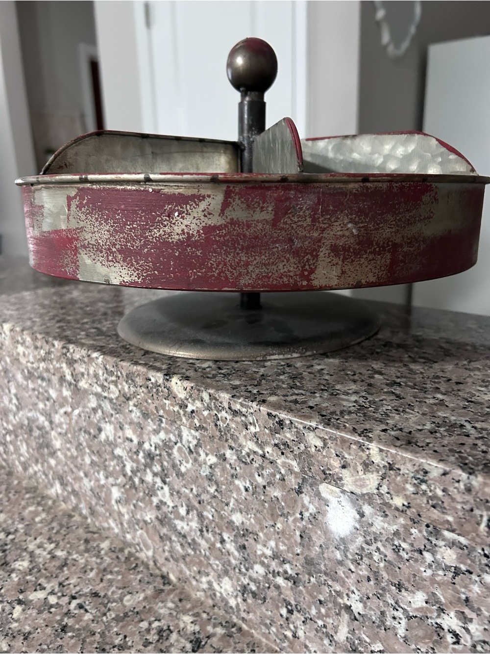 Vintage distressed lazy Susan type desk organizer farmhouse decor